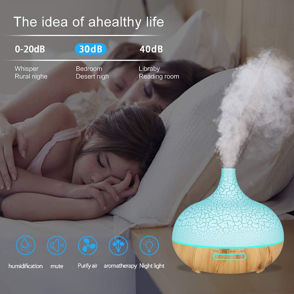 ENHOOTA Diffuser, 400ML Essential Oils Aromatherapy Diffusers Wood Grain Humidifier Electric Ultrasonic Air Aroma Diffuser with 4 Timer, Cool Mist, Waterless Auto-Off, Mist Mode