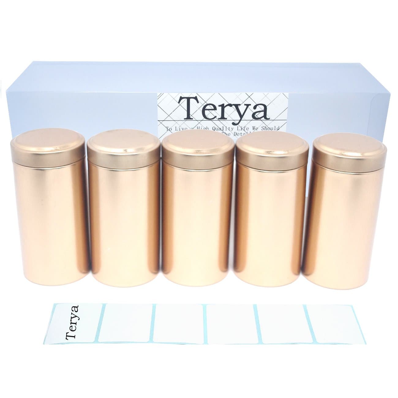 Terya Tea Tin Tea caddy Storage box - Set of 5 (Golden)
