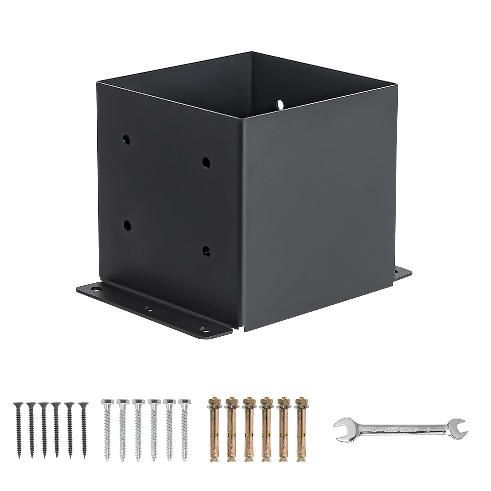 6x6 Post Base 1 Pcs, (Inner Size 5.6x5.6) Post Brackets Kit, Heavy Duty Black Metal Powder-Coated Post Anchor Outdoor Framing Module Fit for Support Deck Base Plate Pergola Brackets Fence Kit……