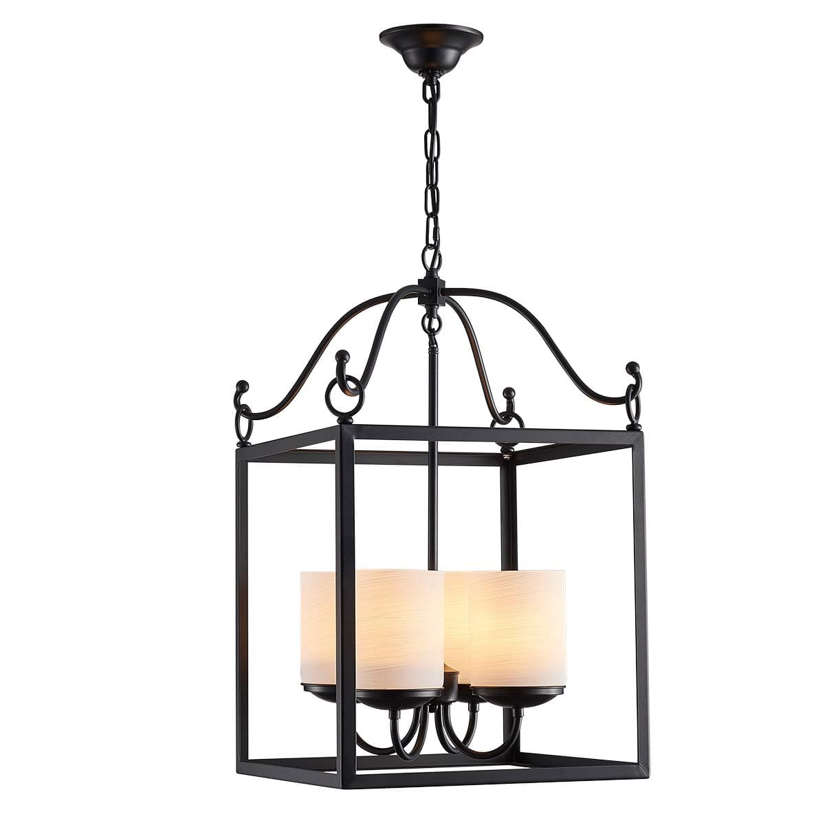ANJIADENGSHI Lantern Pendant Light Lantern Iron Cage Adjustable Hanging Height with 4 E12 Bulbs for Dining Room Bar Cafe , Matte Black(Bulbs Not Included)