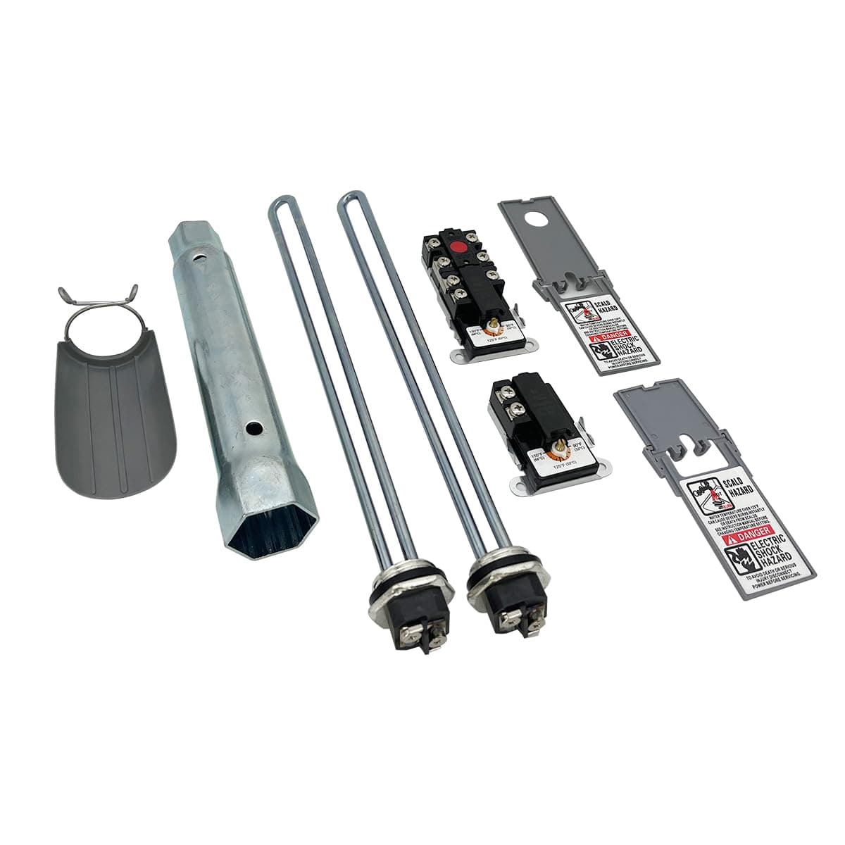 EWH-05 Electric Water Heater Element Kit,Include TWO 4500W/240V Water Heater Elements,Lower Thermostat & Upper Thermostat,Quick Change Tool,Two Protective Covers and Wrench Replacing Tools