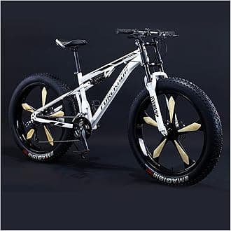 Mountain Bikes Men 26 Inch Adult Fat Tyre Mountain Bike with Full Suspension, High-carbon Steel Large Frame Dual Disc Brake Giant Bicycle,White 5 Spoke,27 Speed