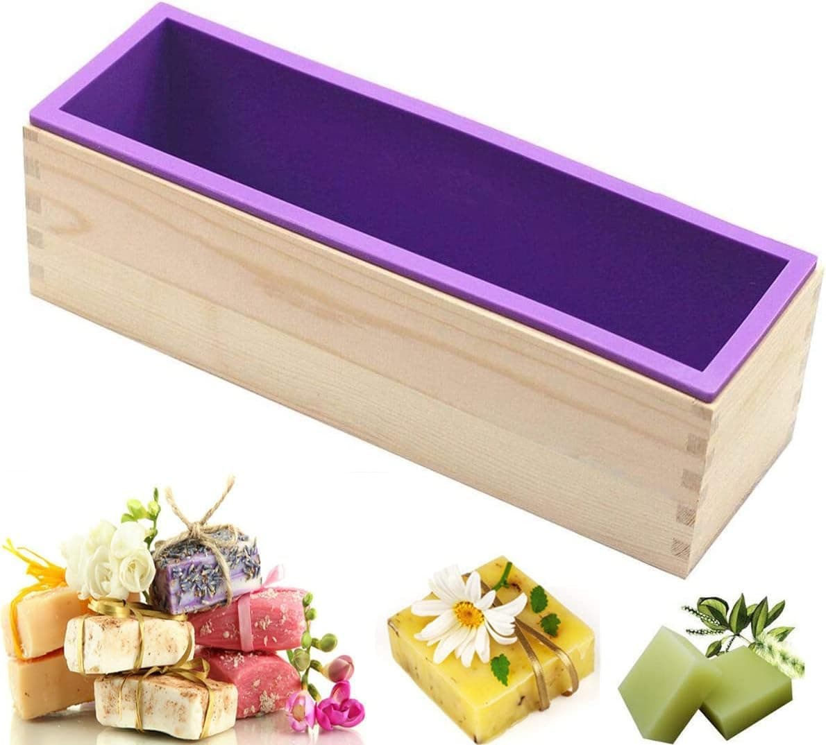 MoldBerry Silicone Loaf Soap Mould With Wooden Box Flexible Rectangular Silicone Soap Moulds for Soap Making Molds DIY Tool Set for Soap Resin Mould Homemade Soap Mould Loaf Mould For Making Soap, Bread, Candles (Pack of 1 , Appx 1.5KG)