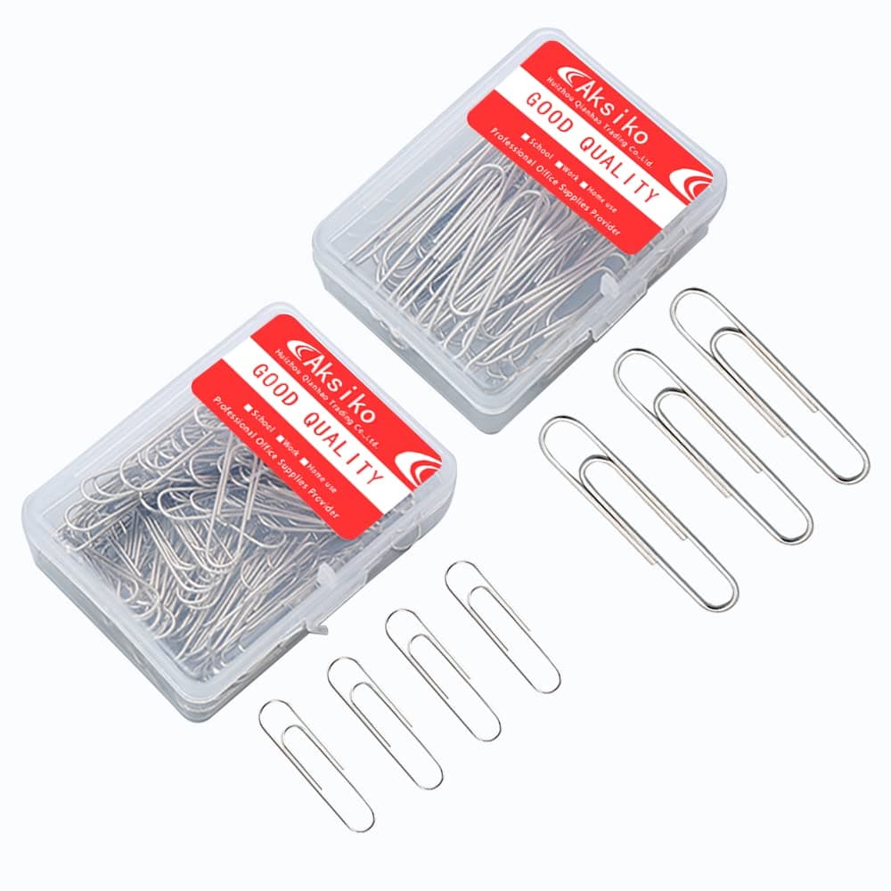 220pcs Silver Paper Clips, Medium and Jumbo Size (1.3 inch & 2 inch) Office Paperclips - with Storage Box in Each Size for Easy Storage