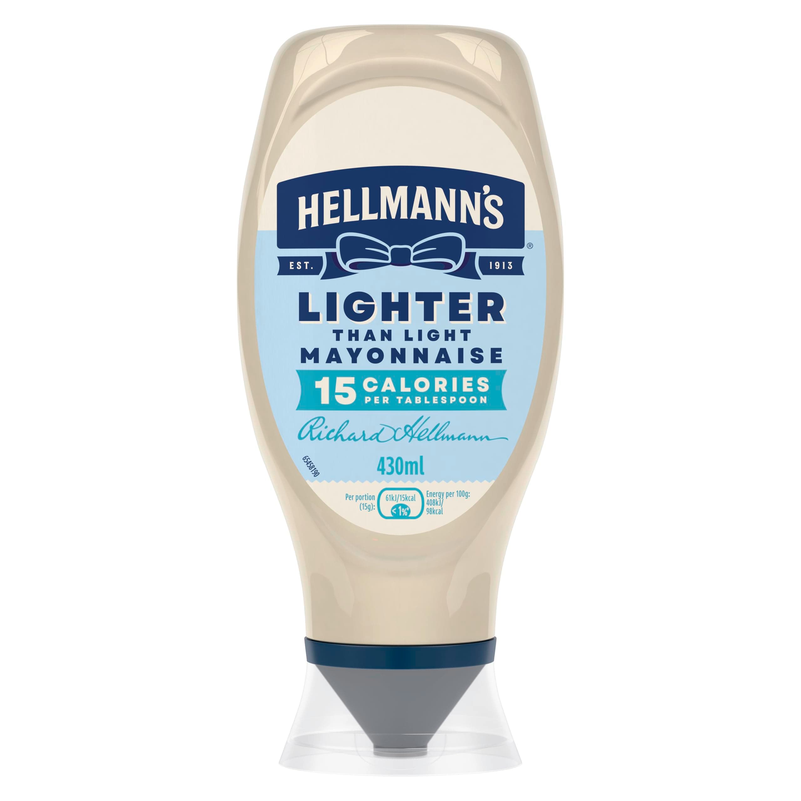 Hellmann's Lighter than Light Mayonnaise made with free-range eggs light mayo for sandwiches, wraps, and salads 430 ml