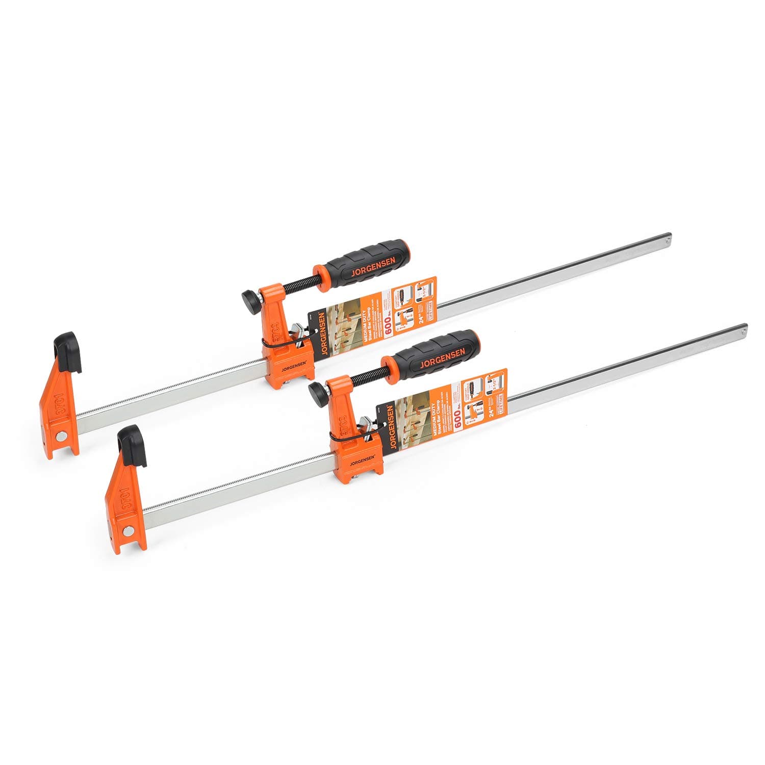 JORGENSEN 2-pack Medium Duty Steel Bar Clamp Set with 600 lbs Load limit, 24-inch