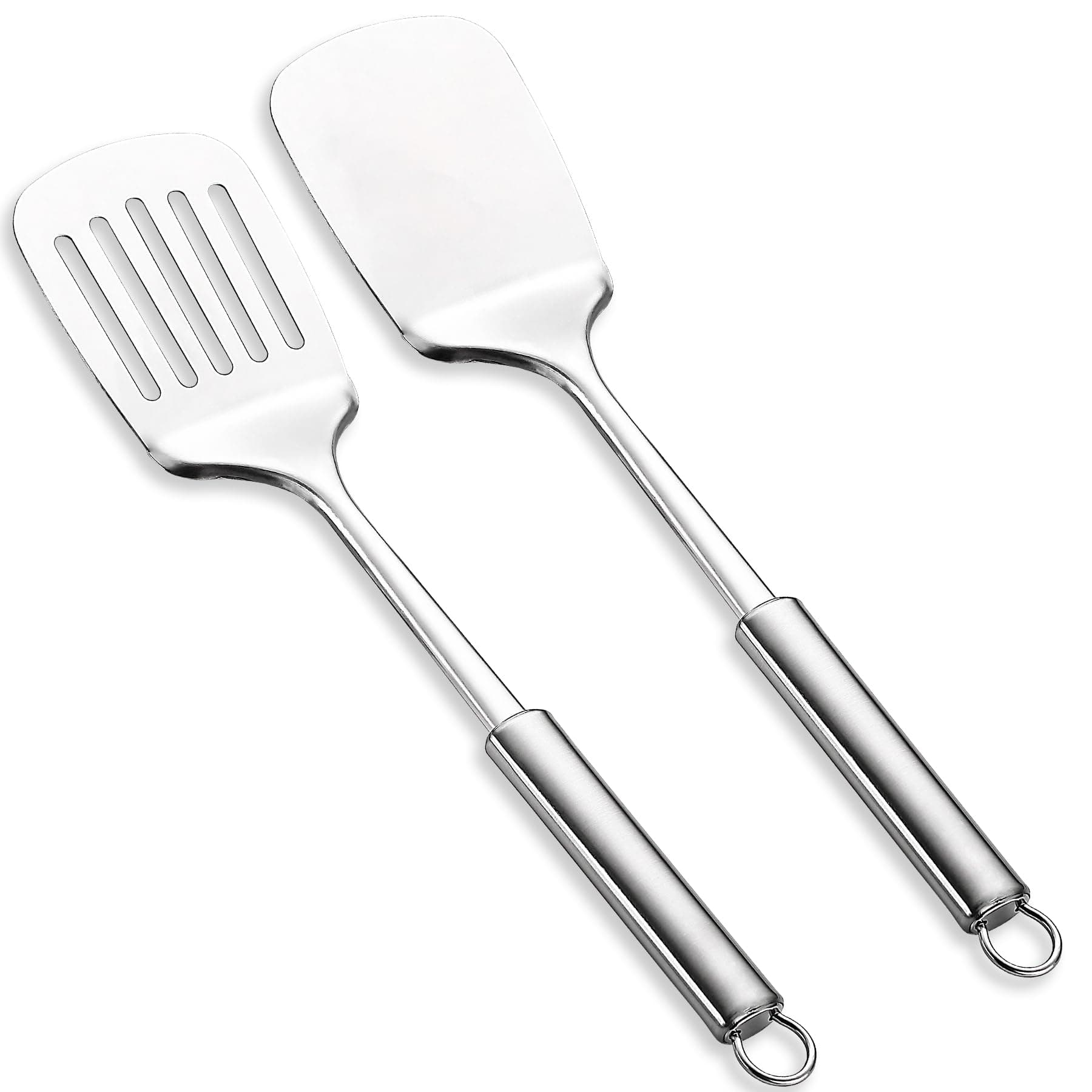 Stainless Steel Spatulas Set, ReaNea Silver Slotted Turner, Solid Turner, Heavy Duty Sturdy Kitchen Spatula High Heat Resistant, Ideal Cookware for Fish,Eggs,Pancakes, Dishwasher Safe