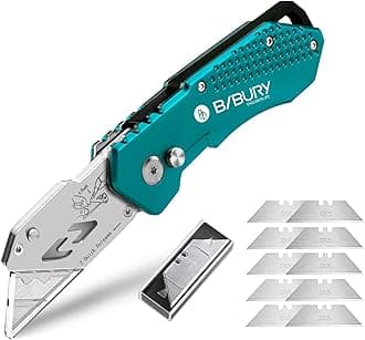 BIBURY Utility Knife, Heavy Duty Folding Box Cutter, Pocket Carpet Cutter Knife with 10 Extra SK5 Stainless Steel Blades, Easy Release Button, Belt Clip, Quick Change and Safety Lock-Green