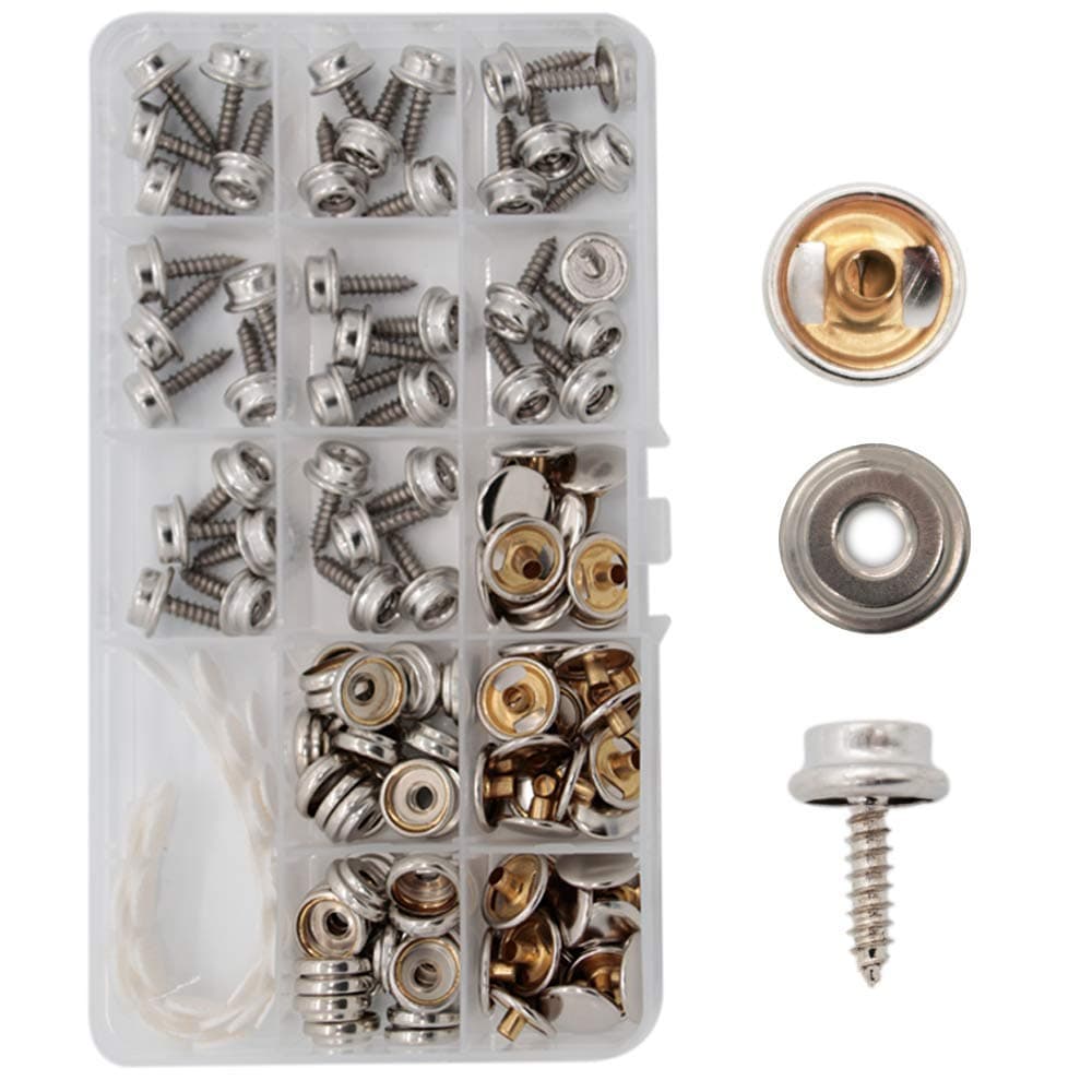 DianMan 120 Pcs Screw Snaps, (Marine Grade, 3/8" Socket, 5/8" Screw, 40 Sets) Heavy Duty Metal Screw Snaps Button for Boat Canvas Covers