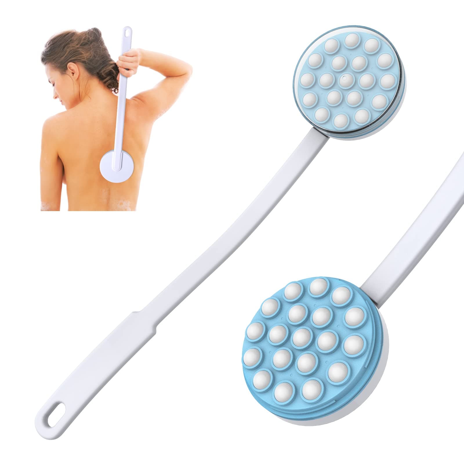 Yiesoum Back Lotion Applicator and Massager – Handheld Long Handled Easy Reach Roll-On for Sunscreen, Cream, Shower Gel on Back, Legs and Feet, Long Shower Bath Brush, Easily Roll-On Dispenser