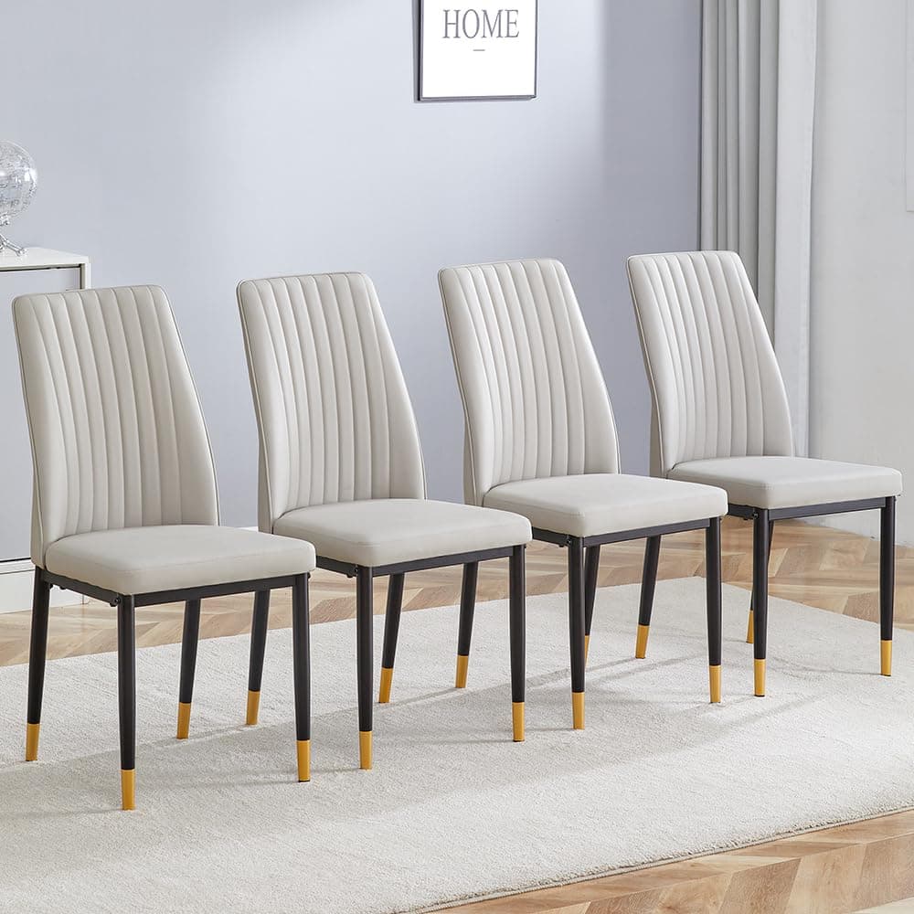 Modern Dining Chairs Set for 4, Kitchen Dining Room Chair PU Leather Upholstered Seat High Back & Sturdy Black Metal Legs, Sillas De Comedor Chair for Dining Room, Kitchen (Gray, Set of 4)