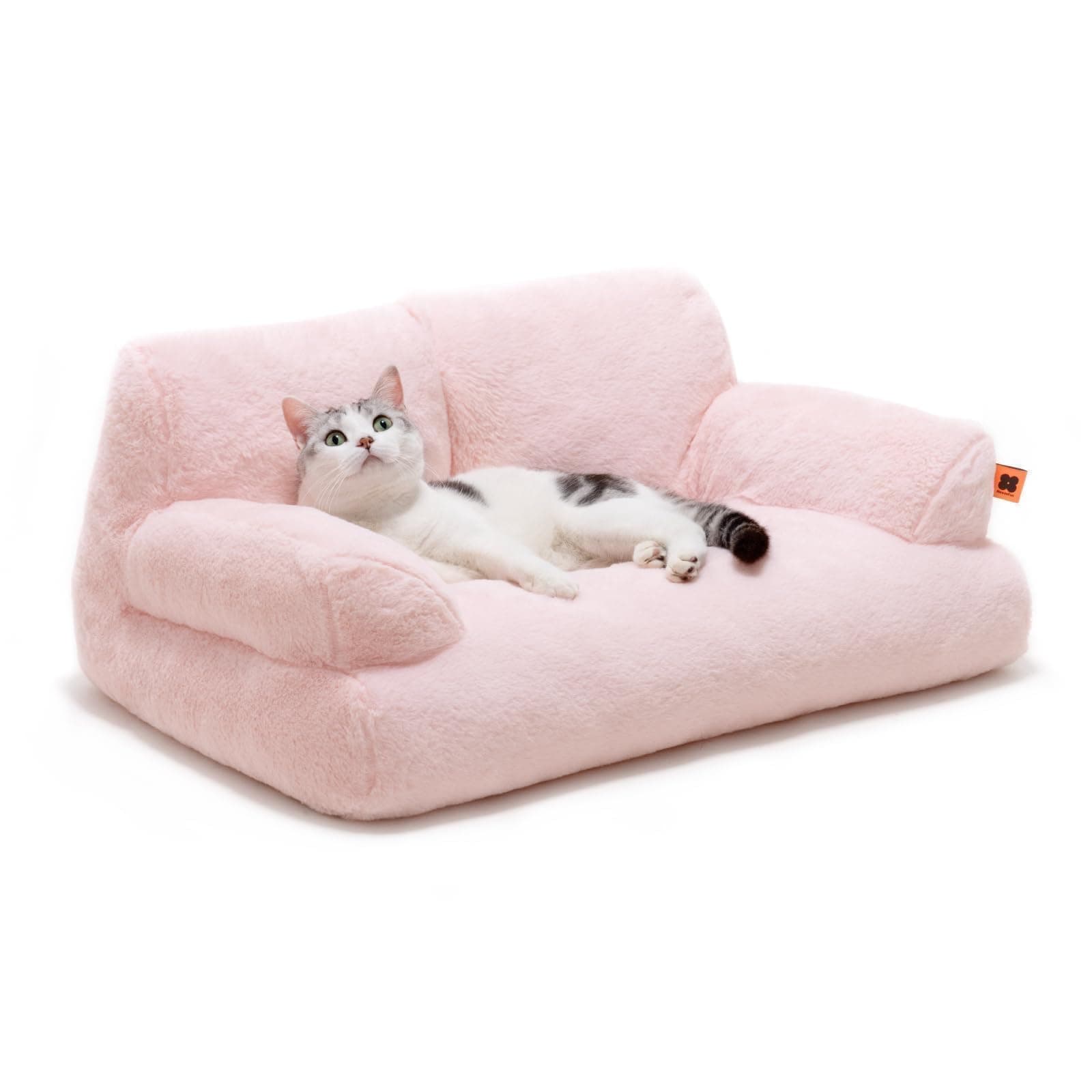 Pet Couch Bed, Washable Cat Beds for Medium Small Dogs & Cats, Durable Dog Beds with Non-Slip Bottom, Fluffy Cat Couch (Pink)