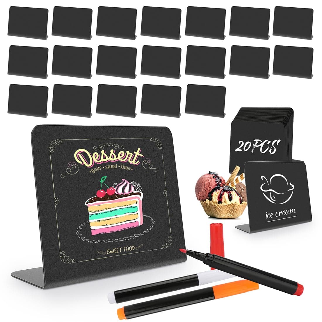 20 Pieces Mini Chalk Board Signs Display Blackboards,Kitchen Notes Chalkboard Signs with Stand Food Label Place Cards for Message Signs,Pricetags,Place Cards,Table Numbers,Shop,Buffet