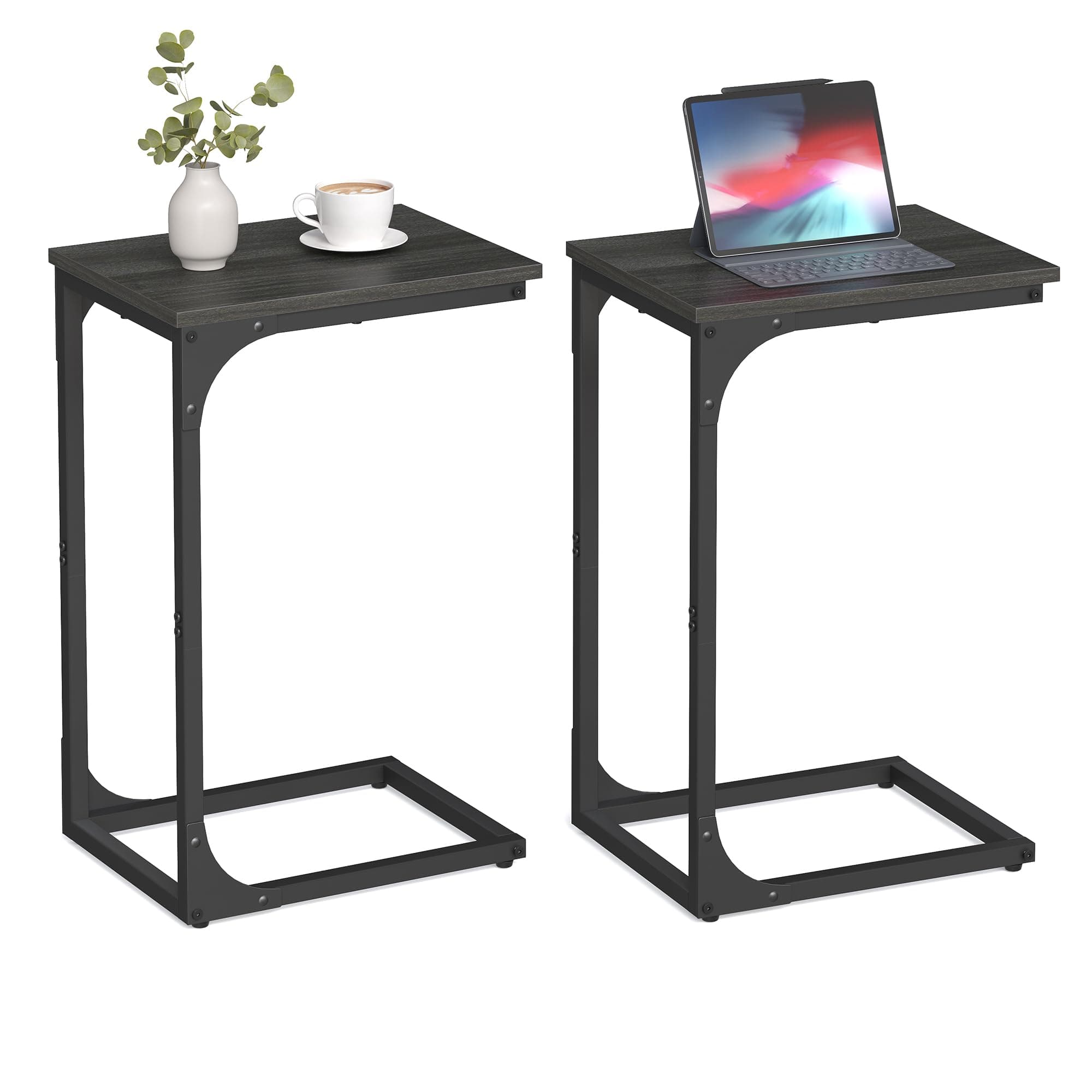 VASAGLE C-Shaped End Table Set of 2, Small Side Table for Couch, Sofa Table with Metal Frame for Living Room, Bedroom, Bedside, Ebonized Oak and Black