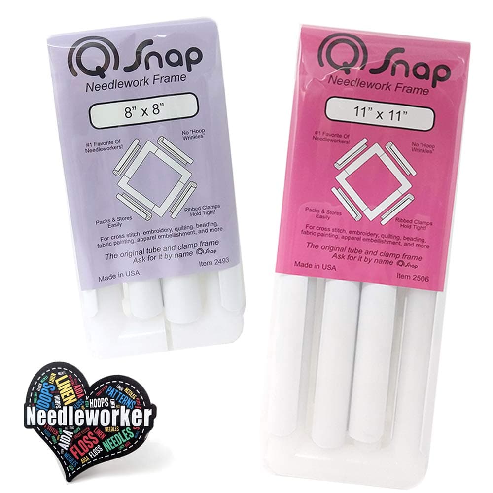 Q-Snap Bundle: 8 x 8 inch and 11 x 11 inch Frames Plus Decorative Needleworker Magnet