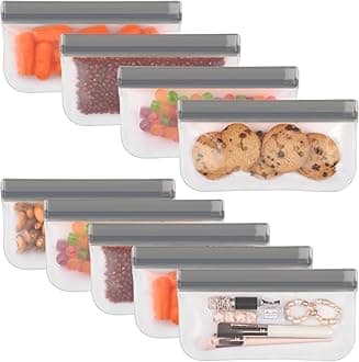 Lerine Reusable Snack Bags Dishwasher Safe, 9 Pack Food Storage Bags Extra Thick Leak-proof Reusable Bags for Candy, Snack, Sandwich, Cereal, Travel Items, Home Organization(Grey)