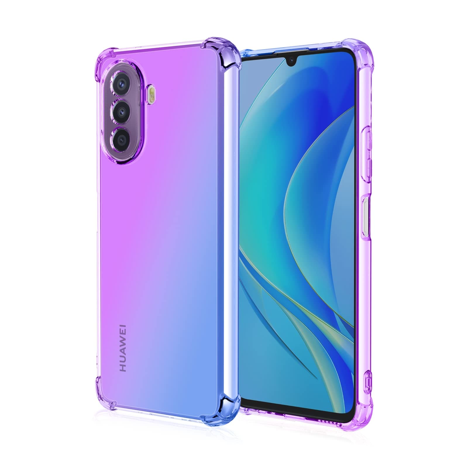 Compatible with Huawei Nova Y70 Plus/Nova Y70 Case Slim Shock Absorption Transparent TPU Soft Edge Bumper with Reinforced Corners Multicolor Gradient Protective Cover,Purple Blue