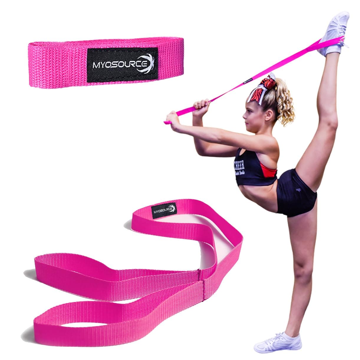 Myosource Kinetic Bands Cheerleading Flexibility Stunt Strap - Improve Stretching and Stunts for Cheer Dance Gymnastics & Physical Therapy Stocking Stuffers Present for Kids Girls Adults - 12 Colors