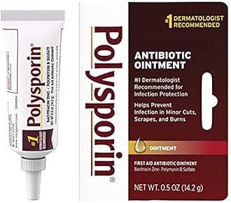 First Aid Topical Antibiotic Skin Ointment with Bacitracin Zinc & Polymyxin B Sulfate, for Infection Protection & Wound Care, Neomycin-Free, Travel Size, 0.5 oz