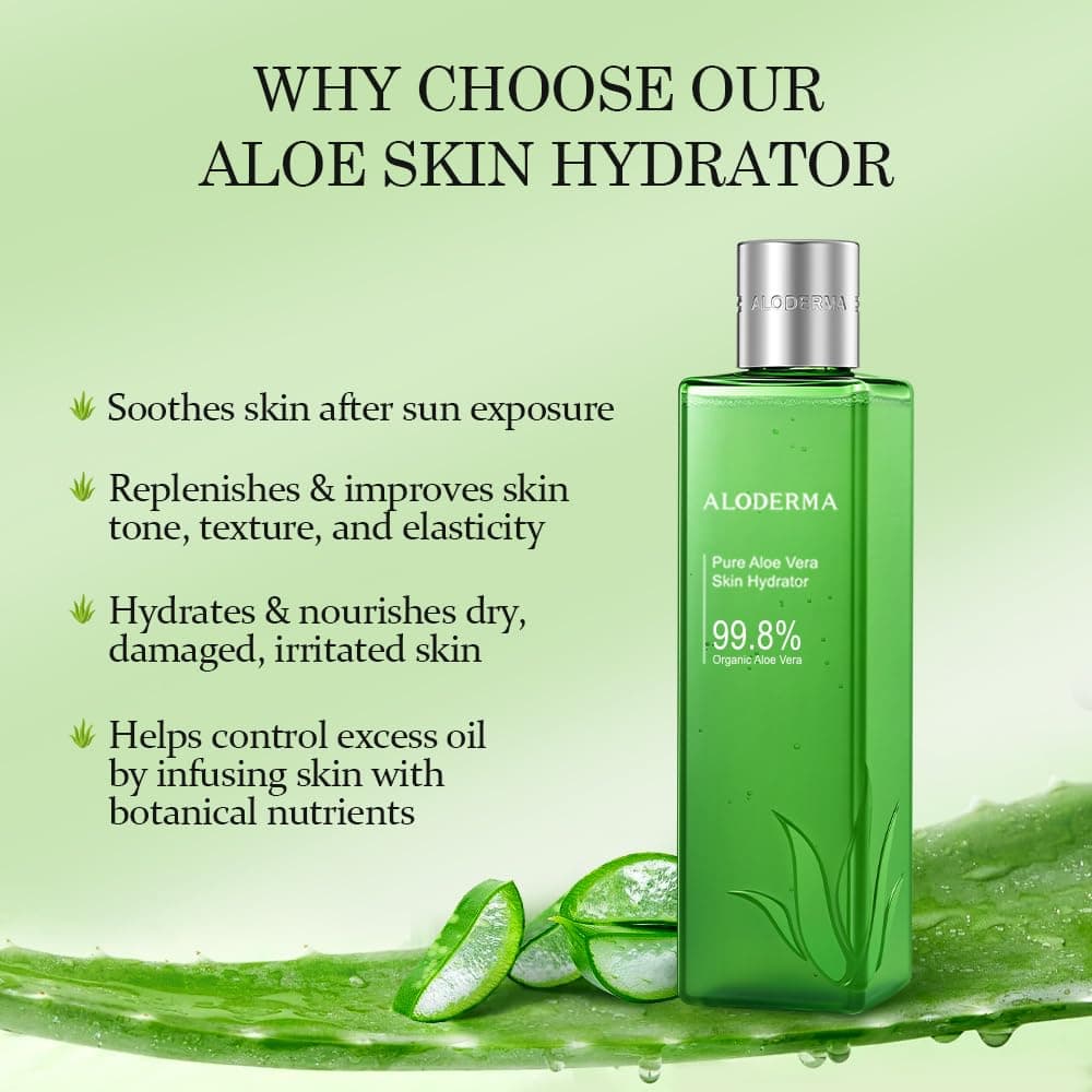 Aloderma 99.8% Organic Aloe Vera Face Hydrator Made Within 12 Hours of Harvest - Moisturizing & Hydrating Facial Toner for Oily Skin, Soothing Aloe Toner for Balanced, Smooth Skin Texture, 240ml, 6ct