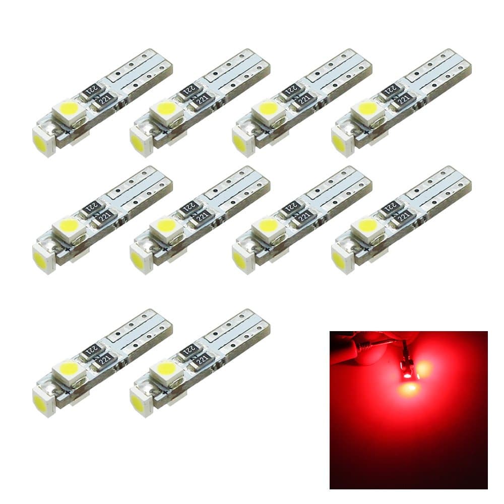 10pcs T5 LED Dashboard 3-3528 SMD Light bulbs (Red)