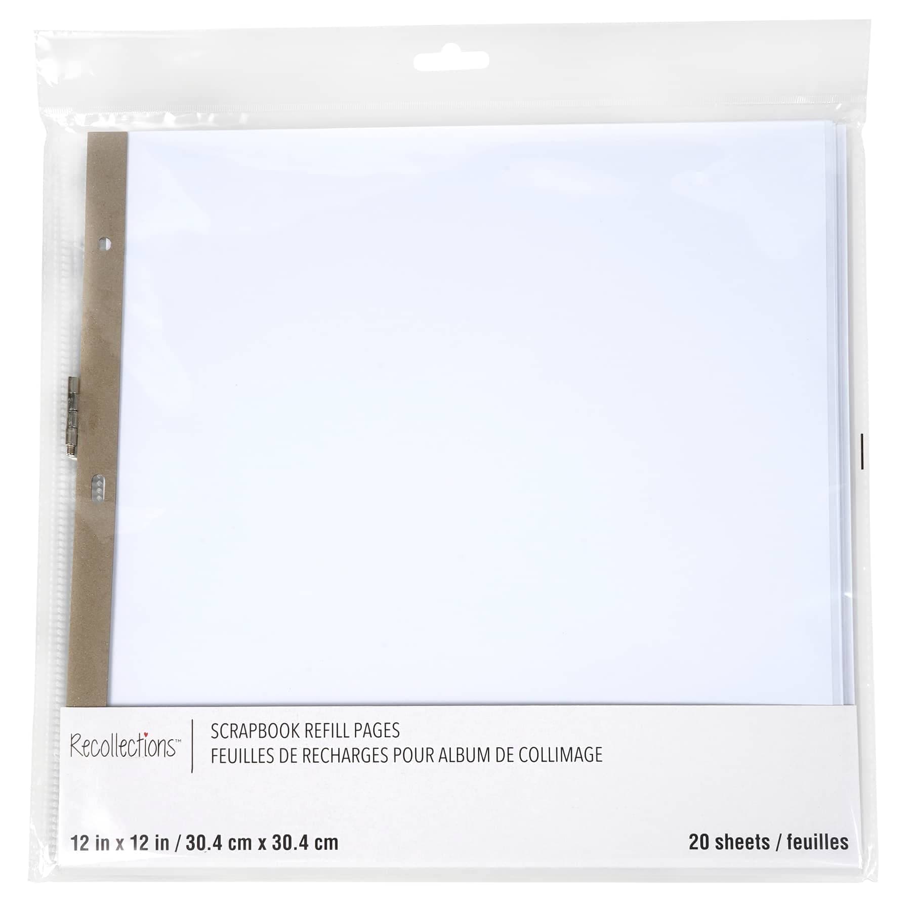 20 Sheets 12" x 12" White Scrapbook Refill Pages by Recollections - Memory Book Page Refills - 1 Pack