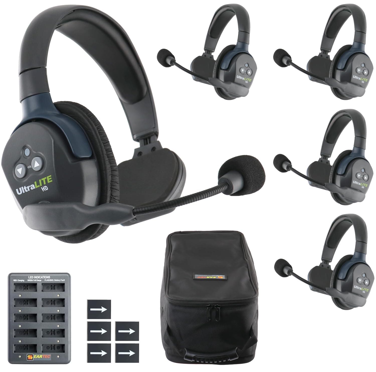 Eartec UL5S Ultralite-HD 5-Person Full Duplex Wireless Intercom Headset Communication System, Single Ear Headsets, Up to 1000ft Range, U.S. Company