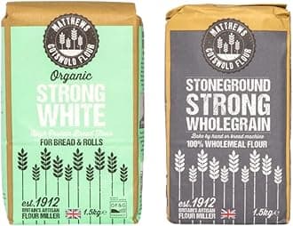 Matthews Strong White Flour 1.5Kg and Matthews Stoneground Wholemeal Flour 1.5Kg - Sustainably Sourced, High Protein Flour Perfect for Artisan Baking, Supporting Over 30 Years of Farming Tradition