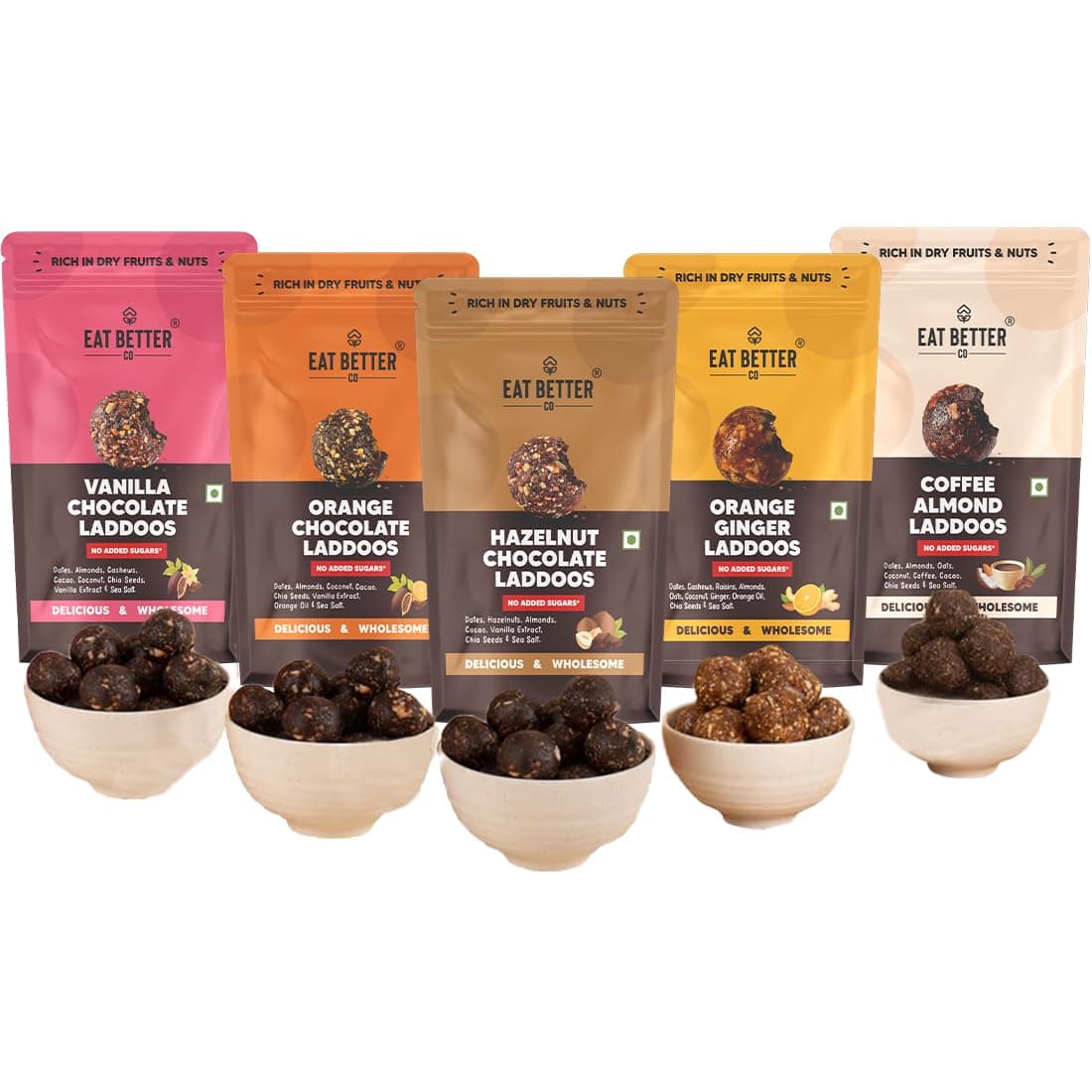 EAT BETTER CO - Assorted Laddoo Box - 35 Laddoos in 5 Different Flavors| Dry - Fruit Laddoos|Sugar-Free|Naturally Sweet|Energy Bar Replacement|High Protein And Instant Energy - 350 Gram