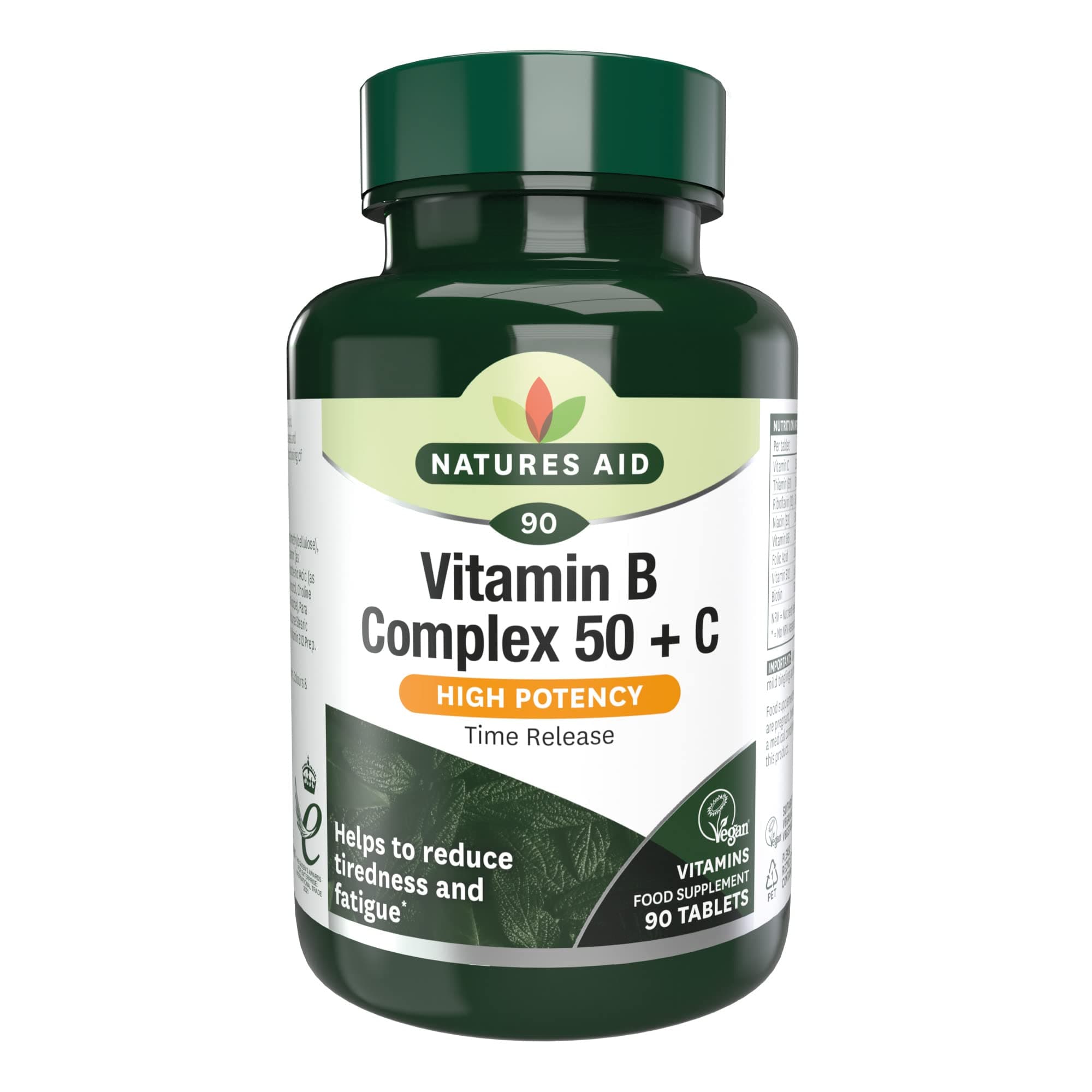 Vitamin B Complex 50 + C - High Strength B Vitamins with Vitamin C - Supports Energy, Nervous System & Immunity, Reduce Tiredness and Fatigue - Vegan, Gluten Free, Non-GMO - 90 Tablets