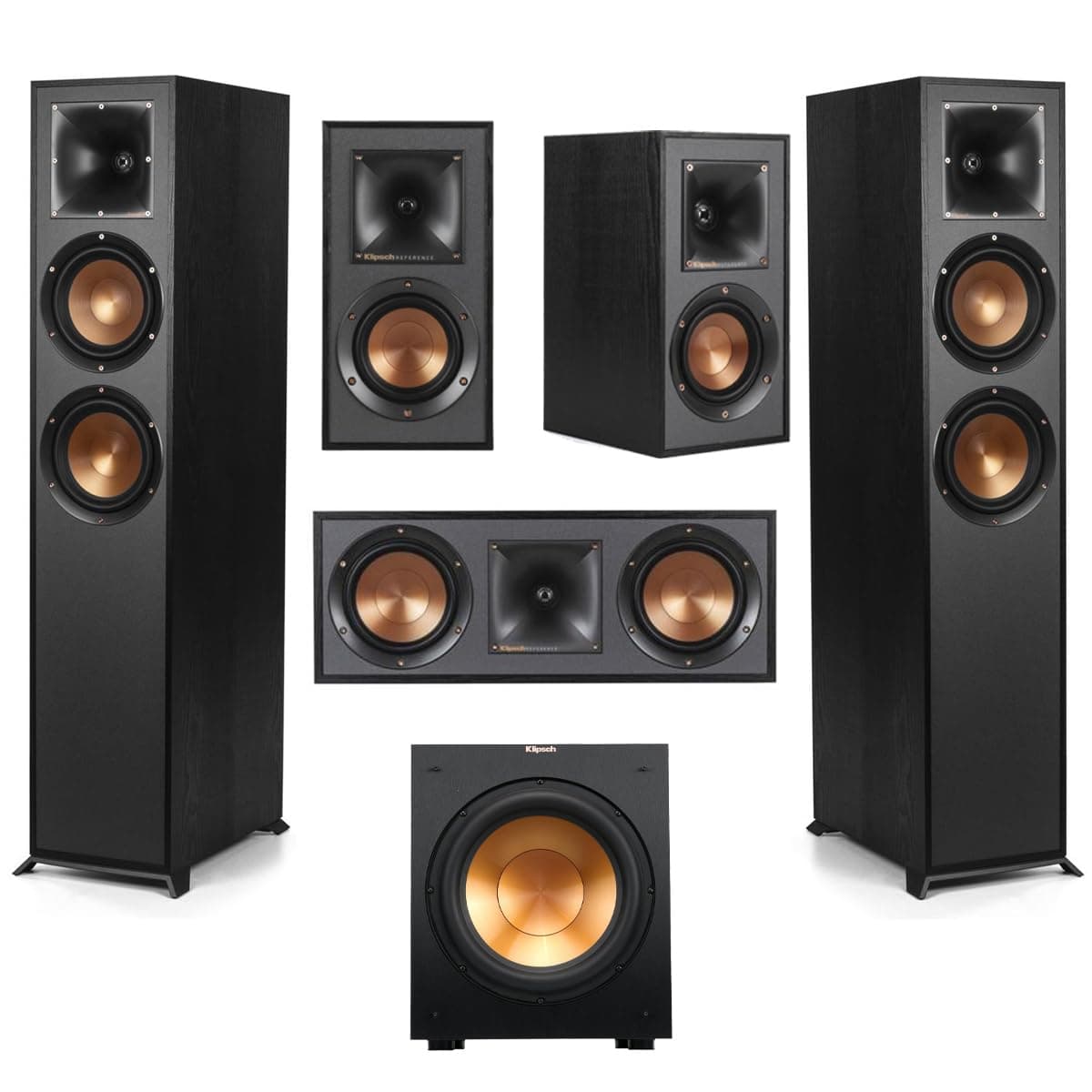 Reference 5.1 Home Theater Pack with 2X R-620F Floorstanding Speaker, 12SW Subwoofer, 52C Center Channel and -41M Bookshelf, Black