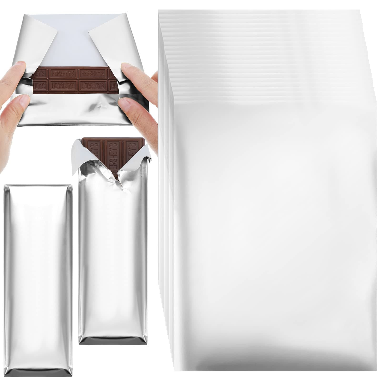 Tanlade 200 Pcs Silver Chocolate Bar Wrappers Bulk with Thick Paper Backing 7.5 x 6 Inch Aluminum Foil Candy Wrappers Individual Silver Foil Sheet for Homemade DIY Sweet Candy Gift Pack Party Supply