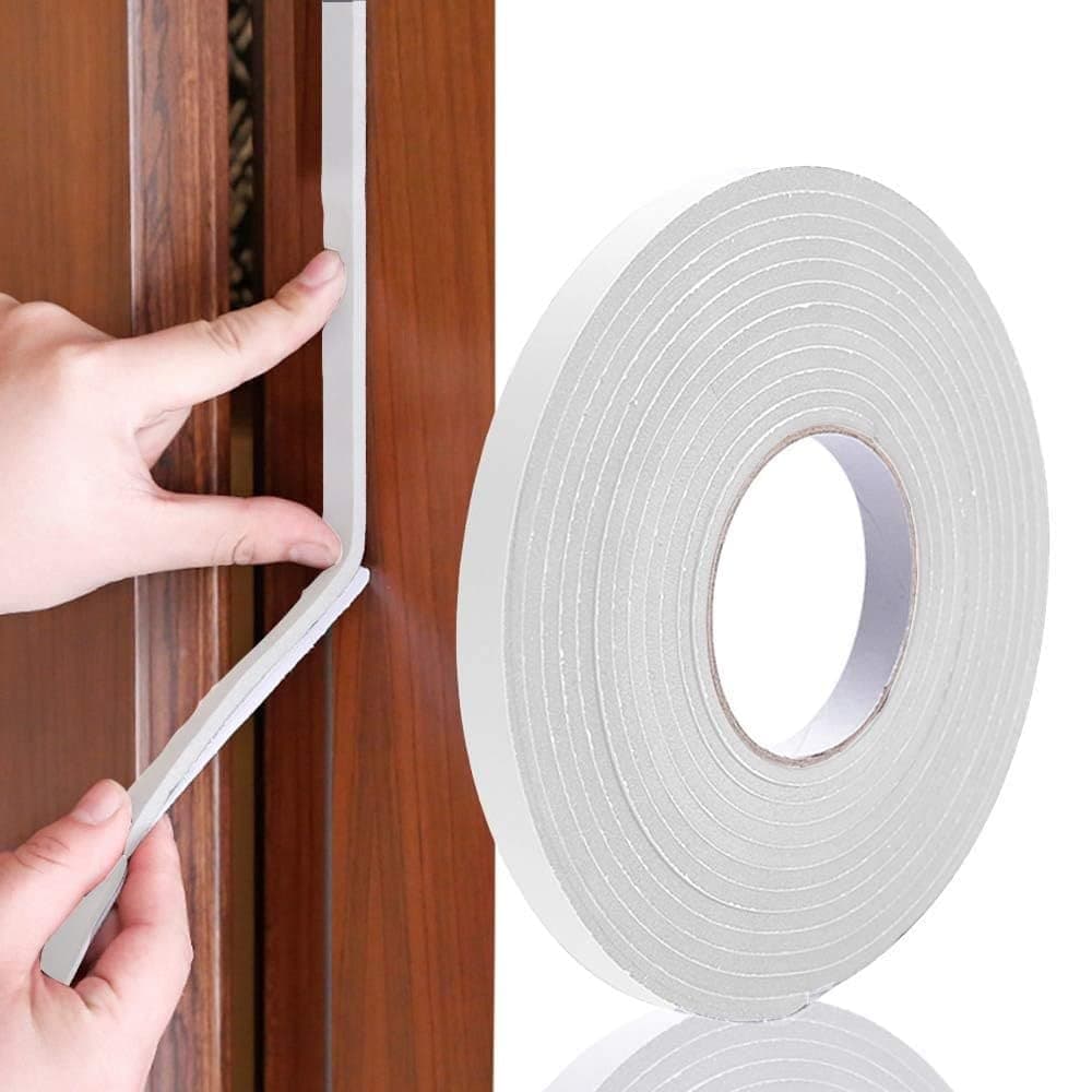 amiciCare Dust and Noise Insulating Foam Self-Adhesive Doors Windows Rubber Gap Sealing Tape; 3mm Thick and 10m Long, White