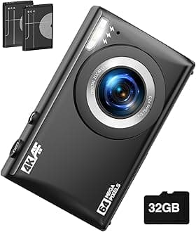 Digital Camera 4K UHD Compact Digital Cameras 64MP Autofocus Mini Photo Camera with 32G SD Card, 18X Vlogging Cameras for Kids Beginners Teens 2 Batteries