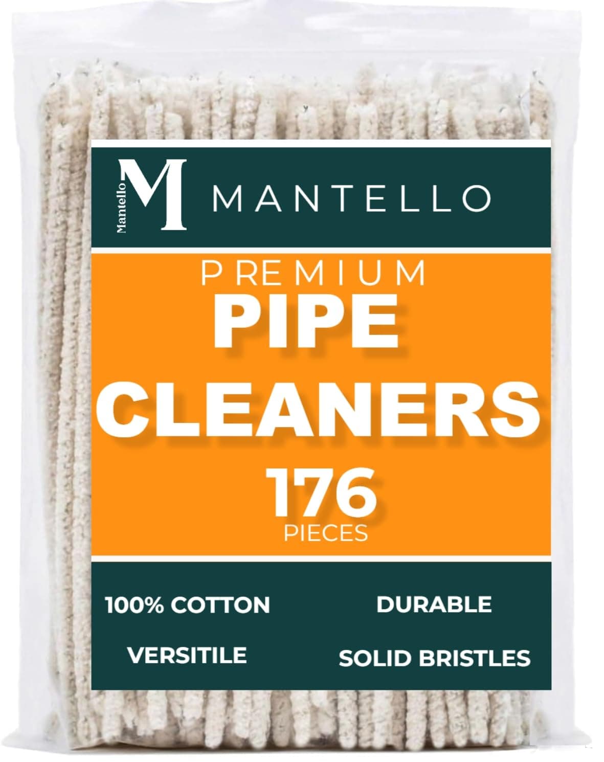 Mantello Pipe Cleaners (176 Pack- Soft Bristle) - 6 Inch, 100% Cotton, Steel Wire Pipe Cleaners for Pipe Smoking- Pipe Cleaners Bulk for Glass Tobacco Pipe, White Pipe Cleaners Craft Supplies