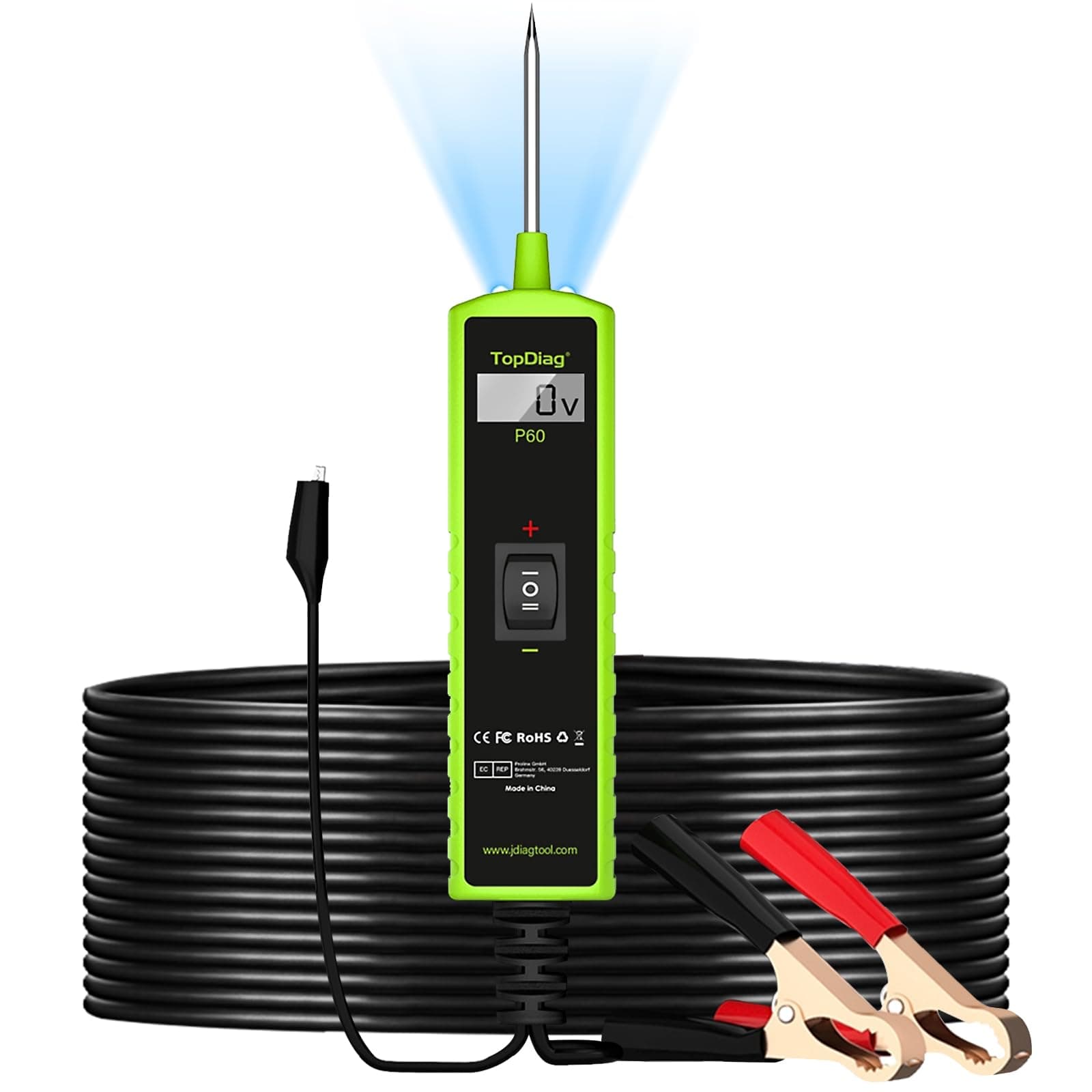 P60 Power Circuit Probe Kit Component Activation Short Circuit Finder Continuity Test Voltage Tester 6-30V Diode Detection Test Trailer Lights Grounding Test Jump Lead Function