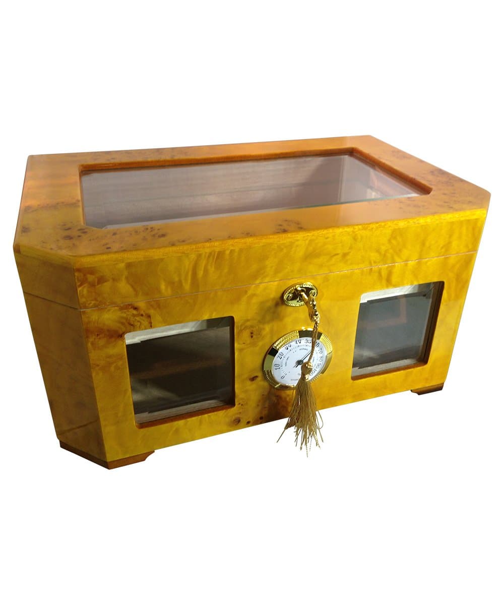 Commanders Closet Stylish Hand Crafted Burl Lacquer Humidor with Lock - Up to 120 Cigars