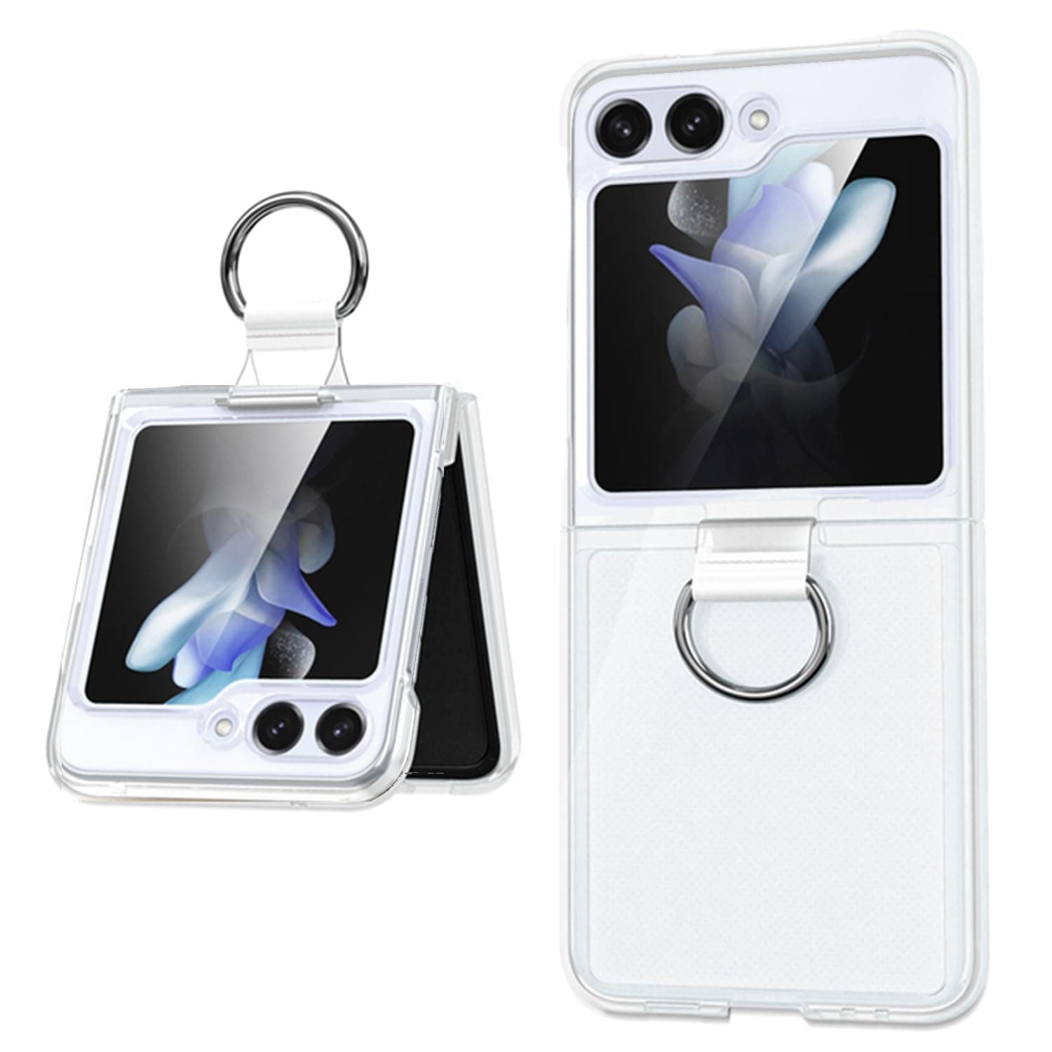 LukioneCompatible for Samsung Galaxy Z Flip 5 Clear Case with Ring Holder, Slim Thin Crystal Hard PC Shockproof Protective Phone Cover for Flip 5 (Clear)