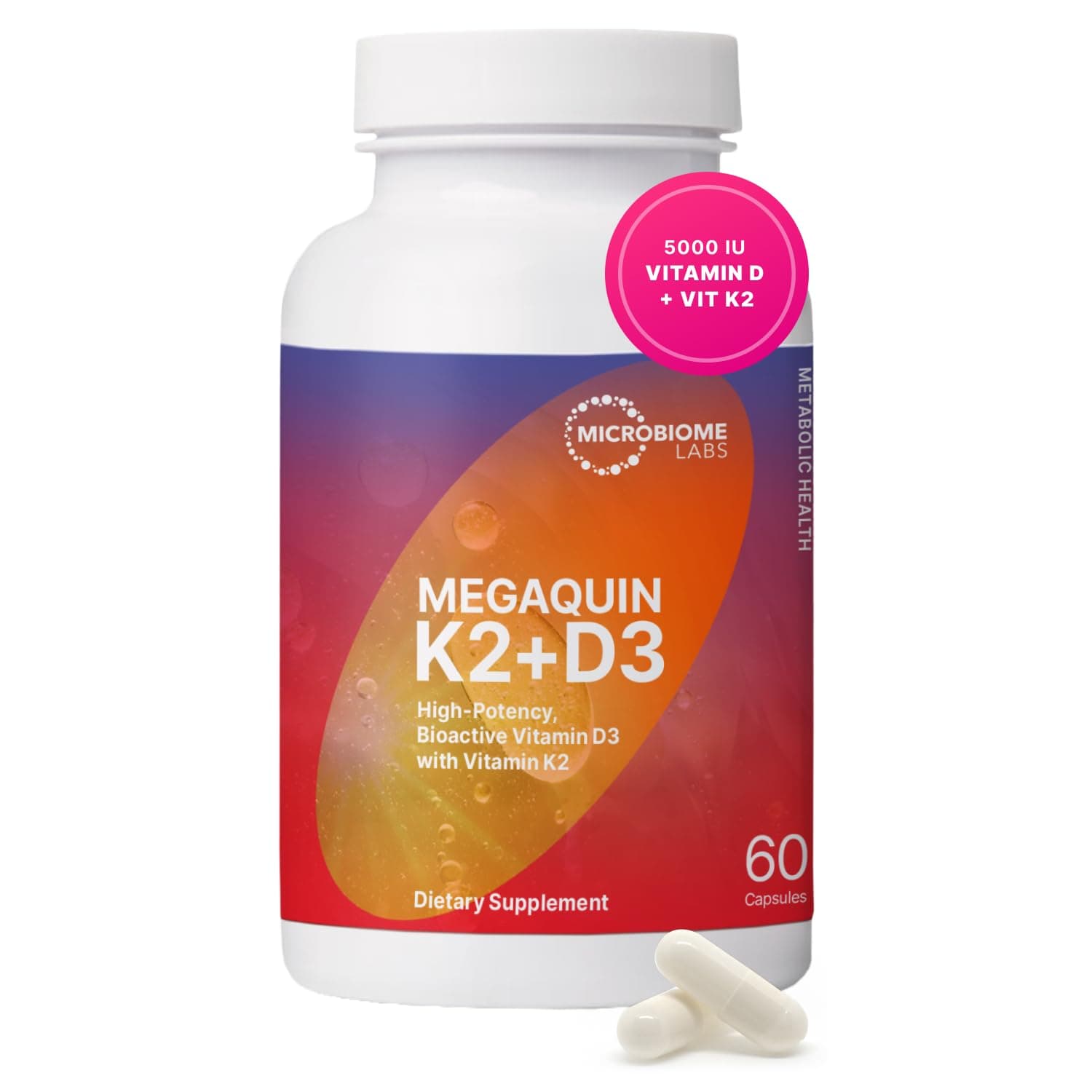 MegaQuin D3 + K2 - High Potency Vitamin D3 K2 Supplement - Bioactive & Bioavailable - Vitamin D3 5000 iu & MK-7 - Support Bone, Heart, Nerve & Immune Health (60 Capsules)