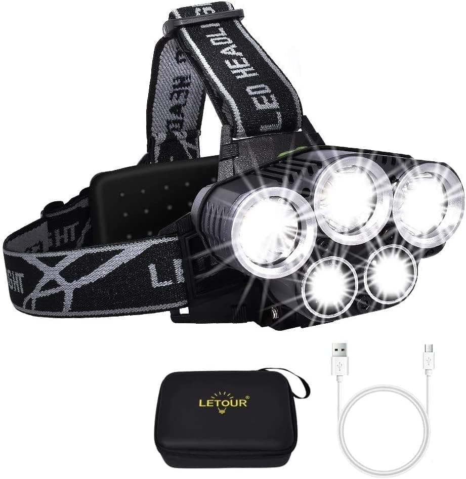 LETOUR Newest Headlamp, Led Headlamp Rechargeable Headlamp Flashlight 3100 Lumen Waterproof and Comfortable Headlamp 5 Lights 6 Modes Ultra Bright Outdoor Camping Fishing Headlamp