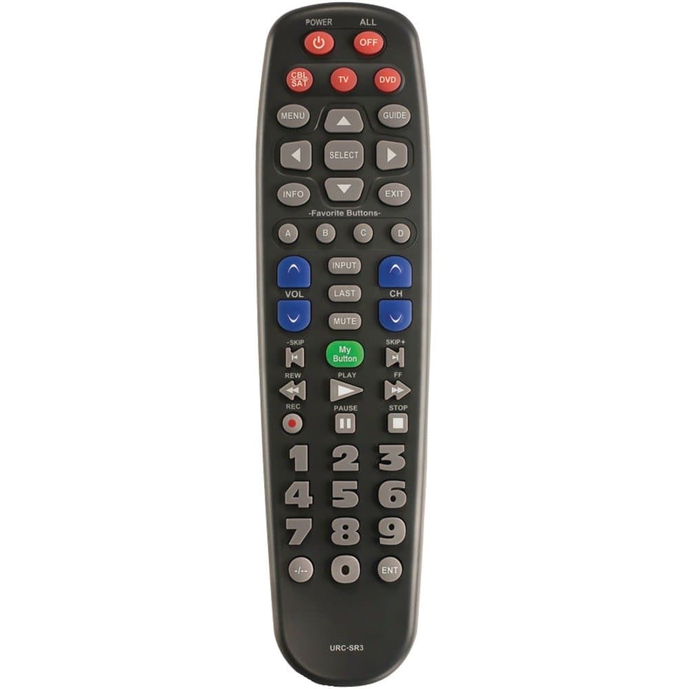 URC SR3 Big Button Universal Remote Control with Easy-to-Hold Body and Simple Programming