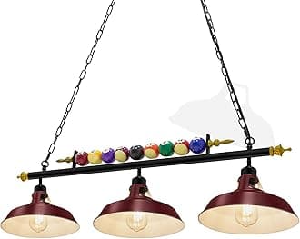 Adjustable Pool Table Lights for 7'-8' Billiard Light Hanging Pool Table Fixture Lighting Pendant Lamp with Metal Shades for Game Rooms (Bulb Not Included)(Burgundy Red,3 Lights)