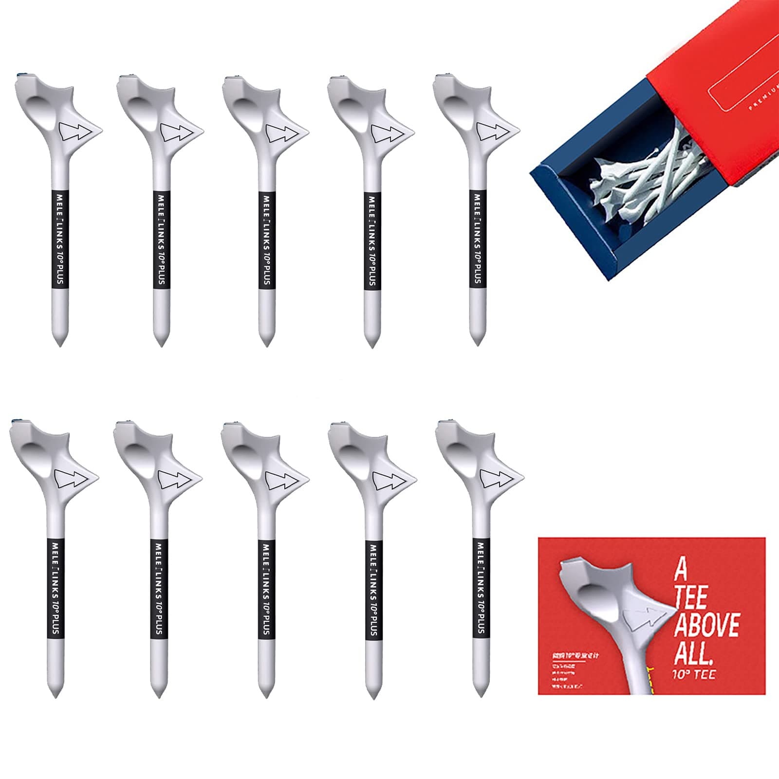 10 Pcs Golf Tees Unbreakable 10 Degrees Golf Tees Plastic Professional Wear Resistant Increase Distance Golf Accessories