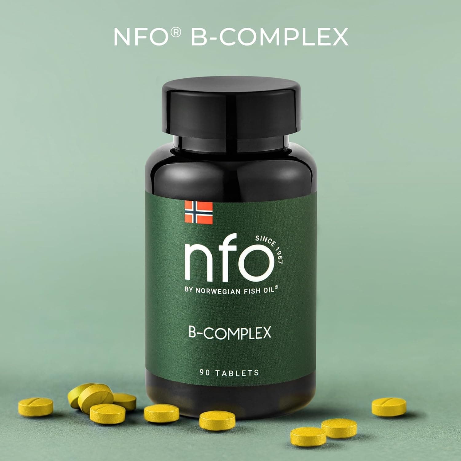 NFO VITAMIN B COMPLEX [90 Tablets] Premium Norwegian High-Potency B-Complex Supplement, Natural Bioavailable Blend of B1, B2, B3, B5, B6, B9 & B12, Advanced Energy & Metabolism Support for Men & Women