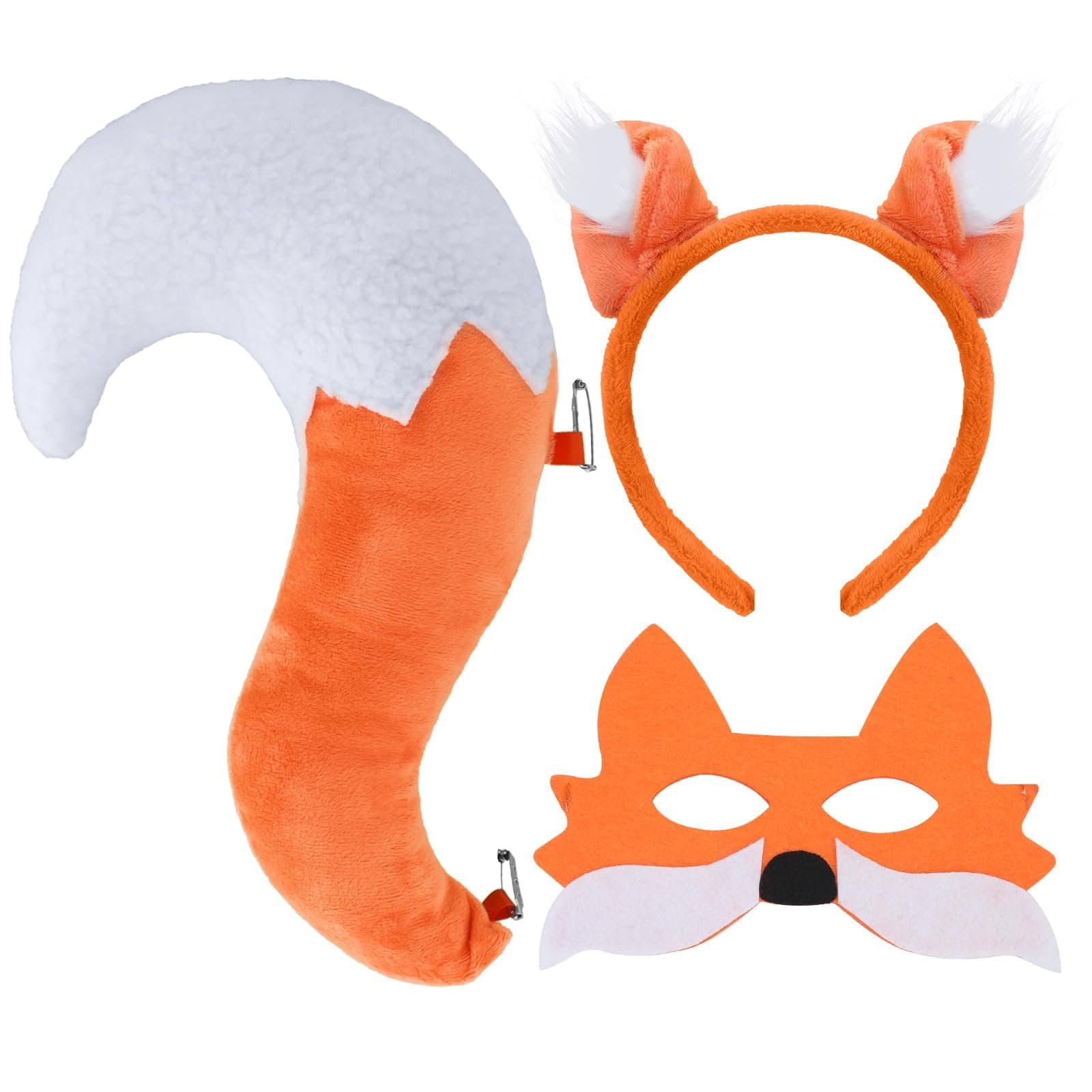 Animal Fox Costume Set, Fox Ears and Tail Set with Fox Headband Fox Tail Fox Mask for Animal Costume Cosplay, World Book Day Birthday Party Accessories Halloween Costume Fancy Dress Party Supplies