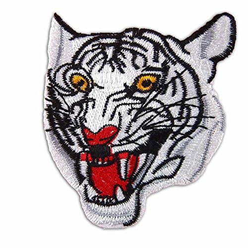 Tiger Head Jaguar Puma Embroidered Iron on Patch # White
