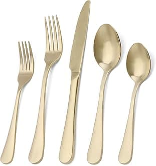 sharecook Matte champagne Silverware Set, 20-Piece Stainless Steel Flatware Set, Kitchen Utensil Set Service for 4, Tableware Cutlery Set for Home and Restaurant, Satin Finish, Dishwasher Safe