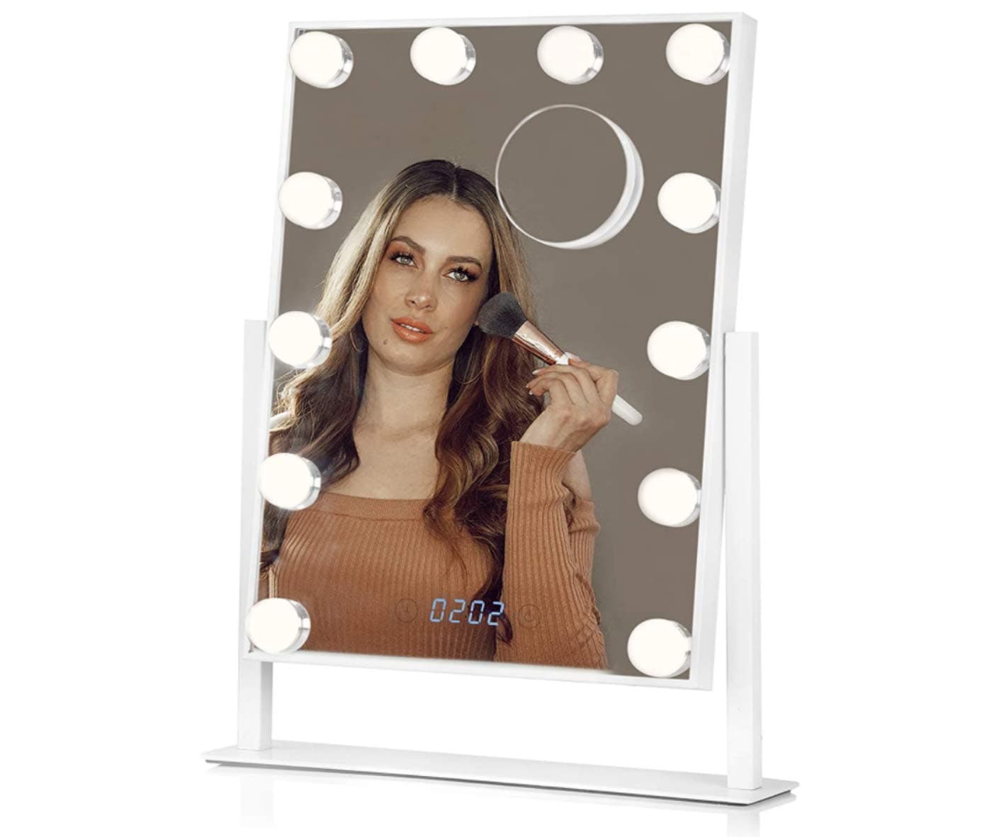 Estala Vanity Mirror with Lights | Hollywood Lighted Makeup Mirror Set with Smart Touch Light Dimmable LED - Digital Clock - Free eBook Makeup Organizers Bathroom Mirrors for Vanity | White Frame