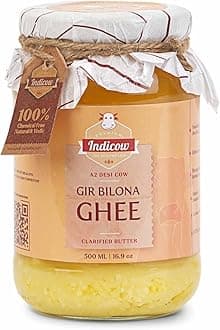 Indicow Organic Dairy Foods Pure Authentic A2 Gir cow Ghee | Bilona Curd-Churned, Cruelty-Free, Ayurvedic| Grass Fed Cows (500ml, Gir)