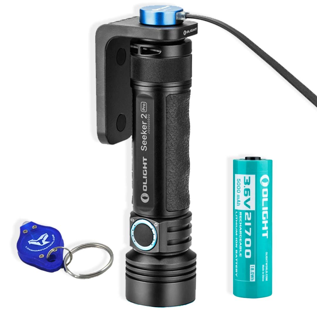 Olight Seeker 2 Pro 3200 Lumen Rechargeable LED Flashlight with Olight Rechargeable Battery, Charging Dock and LumenTac Keychain Flashlight
